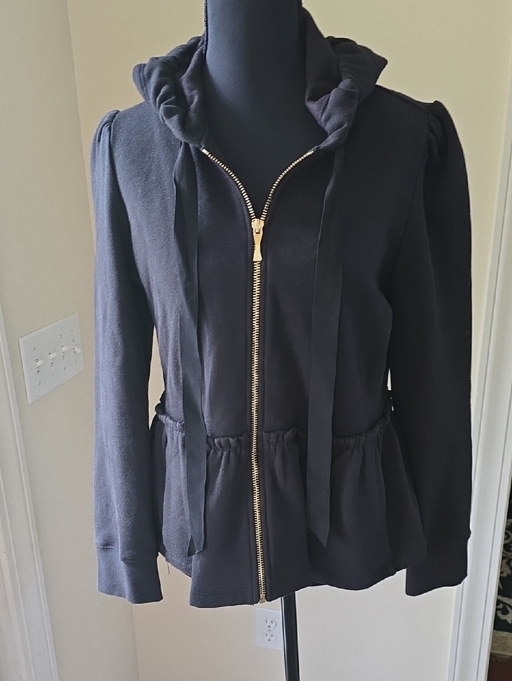kate spade Black Hooded Utility Jacket with Gold Zipper